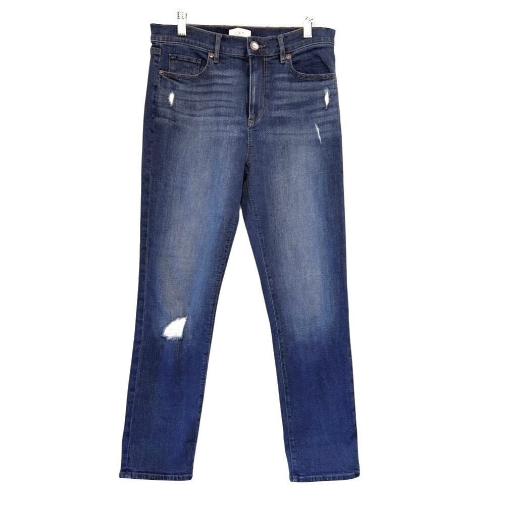 LOFT Outlet High Rise Straight Jeans Distressed Dark Wash Size 6